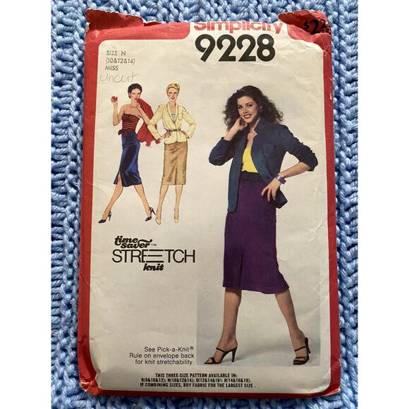 Simplicity 9228 Sewing pattern skirt tube top jacket 1980s size 10 12 14 - Picture 1 of 5